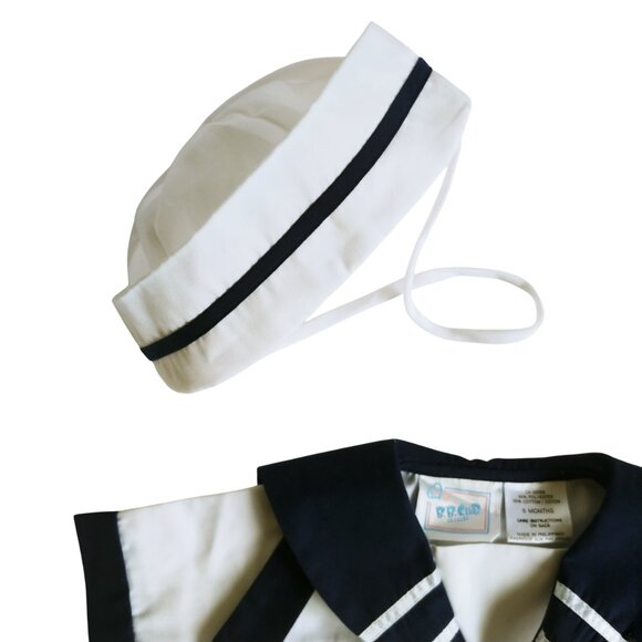 2 Piece Sailor-Style Nautical Romper and Matching Hat 6 Months. - Picture 6 of 10